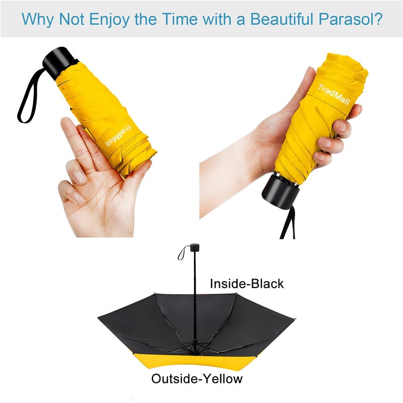 TradMall Mini Travel Umbrella, Portable Lightweight Compact Parasol with 95% UV Protection for Sun & Rain, Yellow - Image 2
